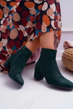 Outlet Botki Damskie Na Obcasie Sergio Leone Zielone BT522 Damskie Botki Na Słupku|Botki Zimowe Damskie