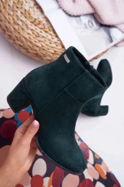Outlet Botki Damskie Na Obcasie Sergio Leone Zielone BT522 Damskie Botki Na Słupku|Botki Zimowe Damskie