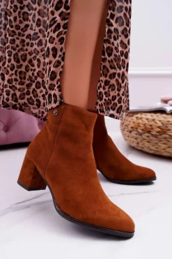 Outlet Buty Sergio Leone Botki Damskie Na Obcasie Sergio Leone Camel BT520