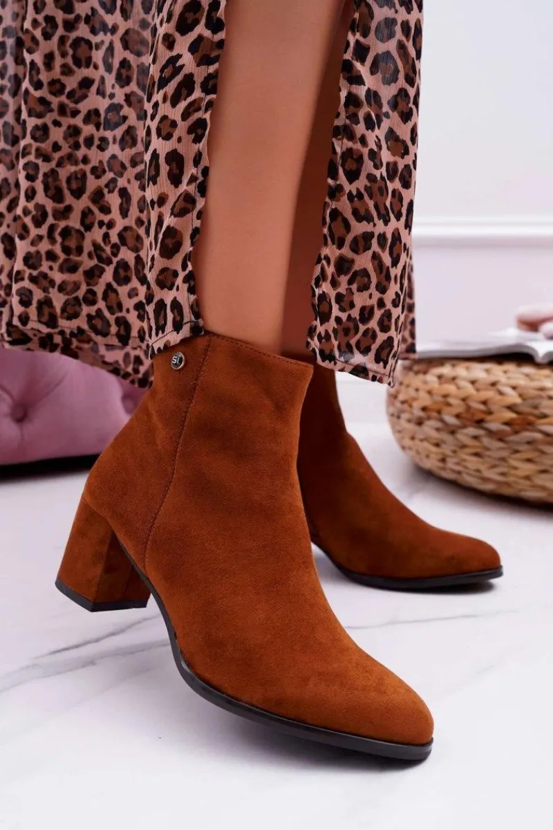 Outlet Buty Sergio Leone Botki Damskie Na Obcasie Sergio Leone Camel BT520