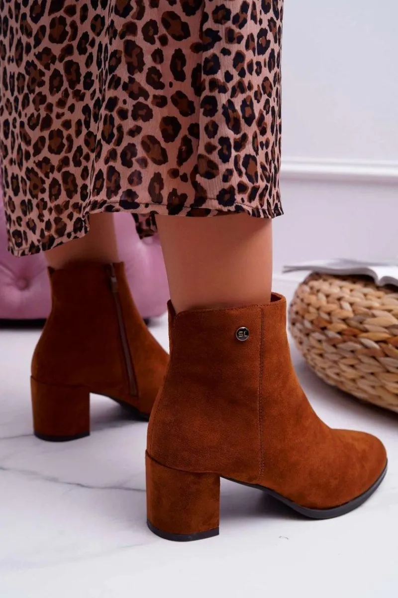 Outlet Buty Sergio Leone Botki Damskie Na Obcasie Sergio Leone Camel BT520