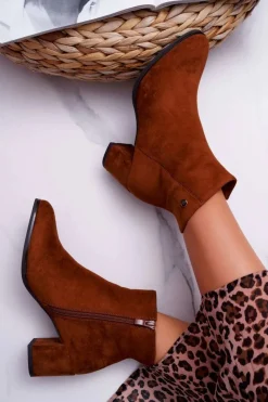 Outlet Buty Sergio Leone Botki Damskie Na Obcasie Sergio Leone Camel BT520