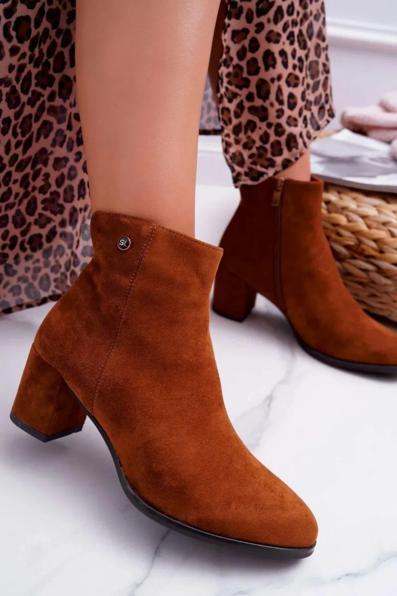 Outlet Buty Sergio Leone Botki Damskie Na Obcasie Sergio Leone Camel BT520