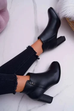 Outlet Botki Damskie Na Obcasie Sergio Leone Czarne BT518 Damskie Botki Na Słupku|Botki Zimowe Damskie