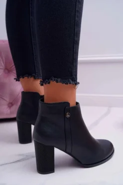 Outlet Botki Damskie Na Obcasie Sergio Leone Czarne BT518 Damskie Botki Na Słupku|Botki Zimowe Damskie