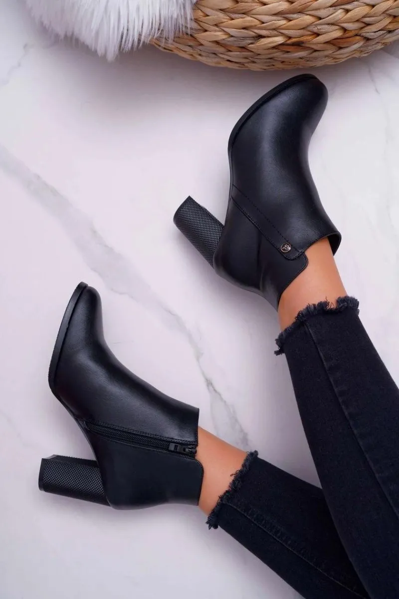 Outlet Botki Damskie Na Obcasie Sergio Leone Czarne BT518 Damskie Botki Na Słupku|Botki Zimowe Damskie