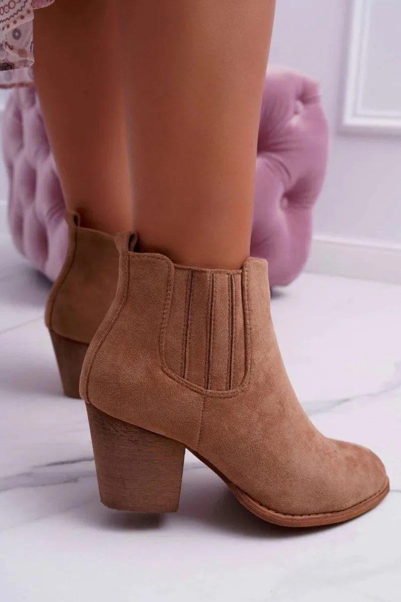 Outlet Botki Damskie Na Obcasie Zamszowe Beżowe Gomen Damskie Botki Na Słupku|Botki Zimowe Damskie