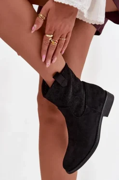 Outlet Botki Damskie Na Płaskim Obcasie Z Ażurowym Wzorem S.Barski HY52-530 Czarne Damskie Botki Ażurowe|Botki Płaskie