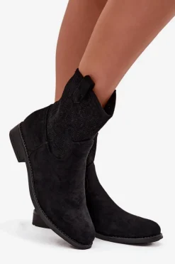 Outlet Botki Damskie Na Płaskim Obcasie Z Ażurowym Wzorem S.Barski HY52-530 Czarne Damskie Botki Ażurowe|Botki Płaskie