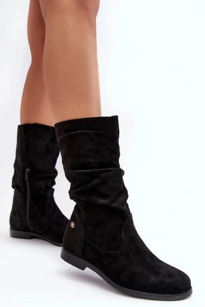 Czarne Botki|Botki Płaskie>Evento Botki Damskie Na Płaskim Obcasie Z Marszczoną Cholewką Czarne Kotine