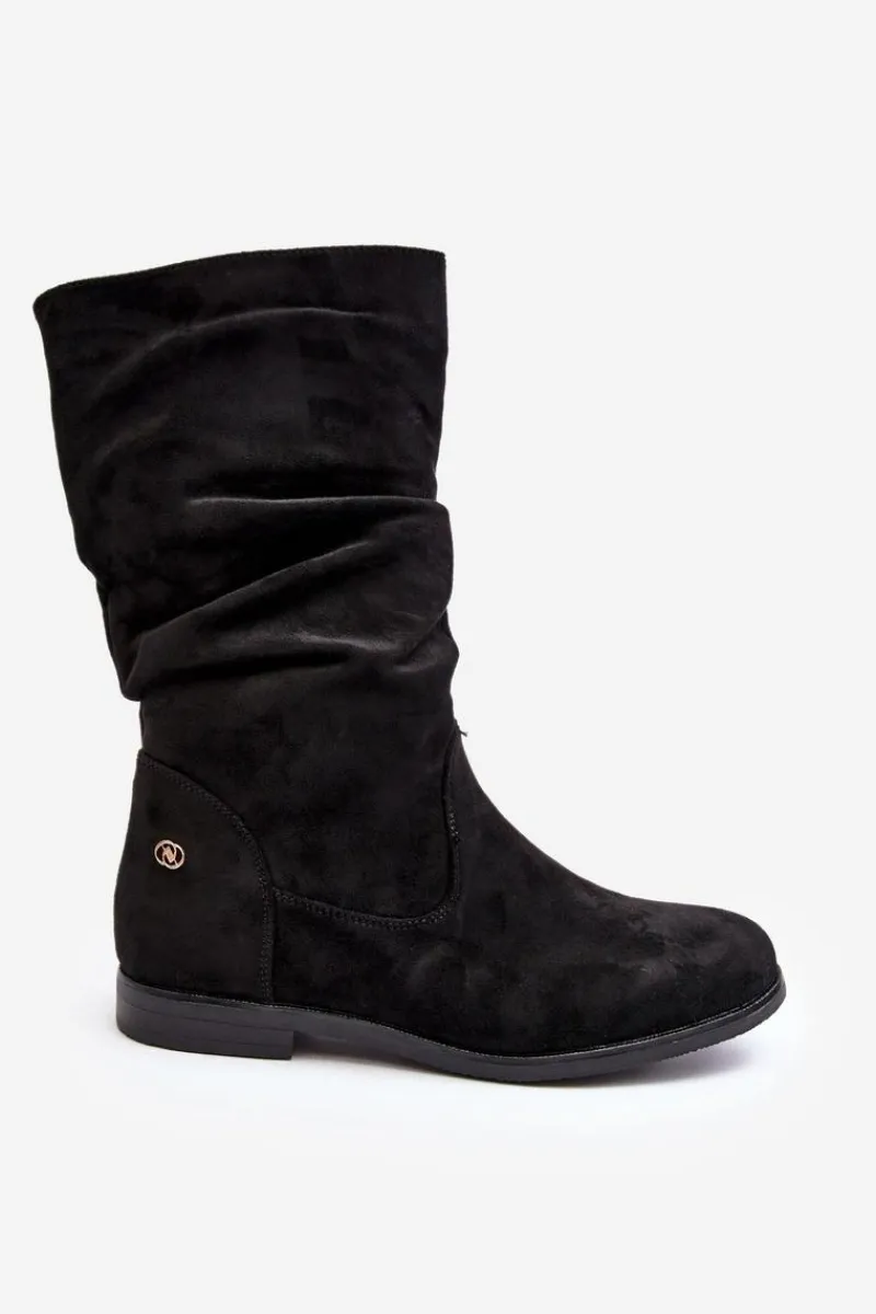 Czarne Botki|Botki Płaskie>Evento Botki Damskie Na Płaskim Obcasie Z Marszczoną Cholewką Czarne Kotine