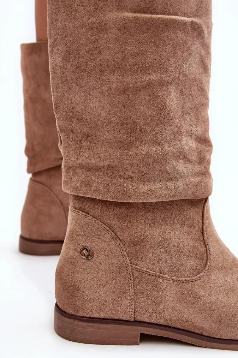 Best Evento Botki Damskie Na Płaskim Obcasie Z Marszczoną Cholewką Beżowe Kotine