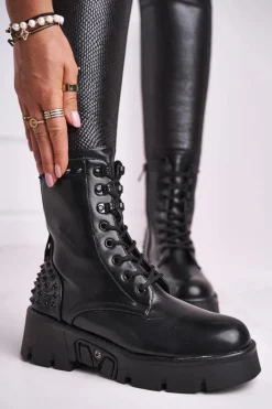 Discount Botki Damskie Na Platformie Grunge Czarne Angels Rock Damskie Damskie Trapery|Botki Sznurowane