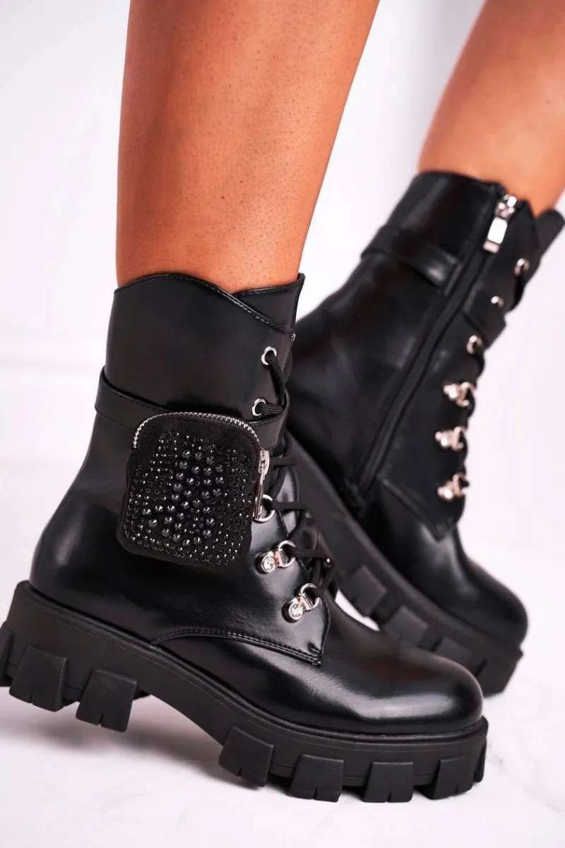 New Boto Botki Damskie Na Platformie Ocieplane Czarne Seul