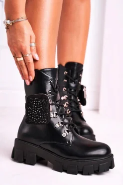 New Boto Botki Damskie Na Platformie Ocieplane Czarne Seul