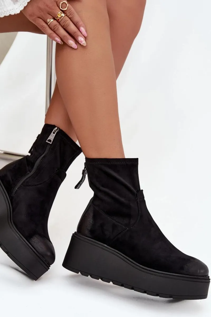 Botki Ocieplane|Botki Na Koturnie>Buty damskie Vinceza Botki Damskie Na Platformie Ocieplane Vinceza 58596 Czarne