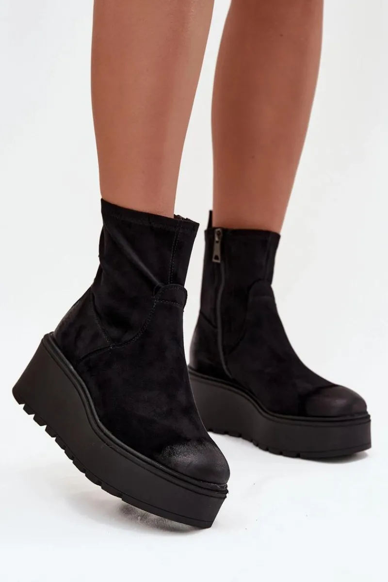 Botki Ocieplane|Botki Na Koturnie>Buty damskie Vinceza Botki Damskie Na Platformie Ocieplane Vinceza 58596 Czarne