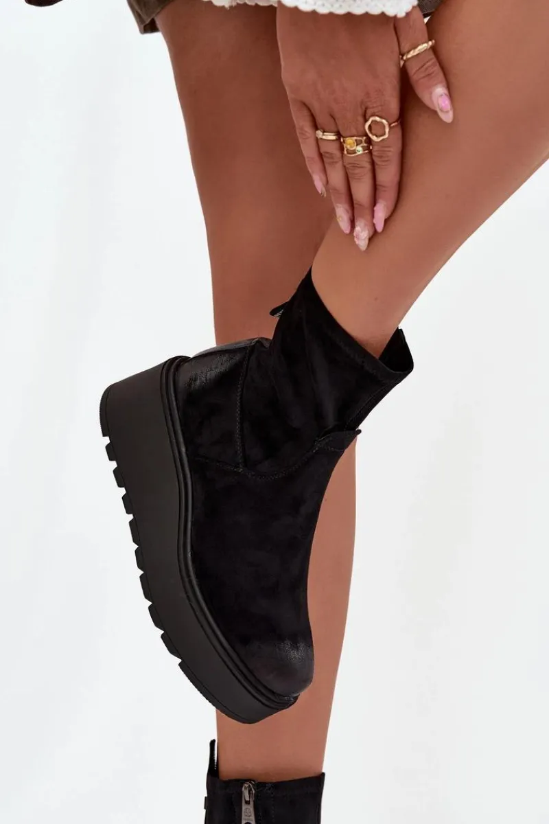 Botki Ocieplane|Botki Na Koturnie>Buty damskie Vinceza Botki Damskie Na Platformie Ocieplane Vinceza 58596 Czarne