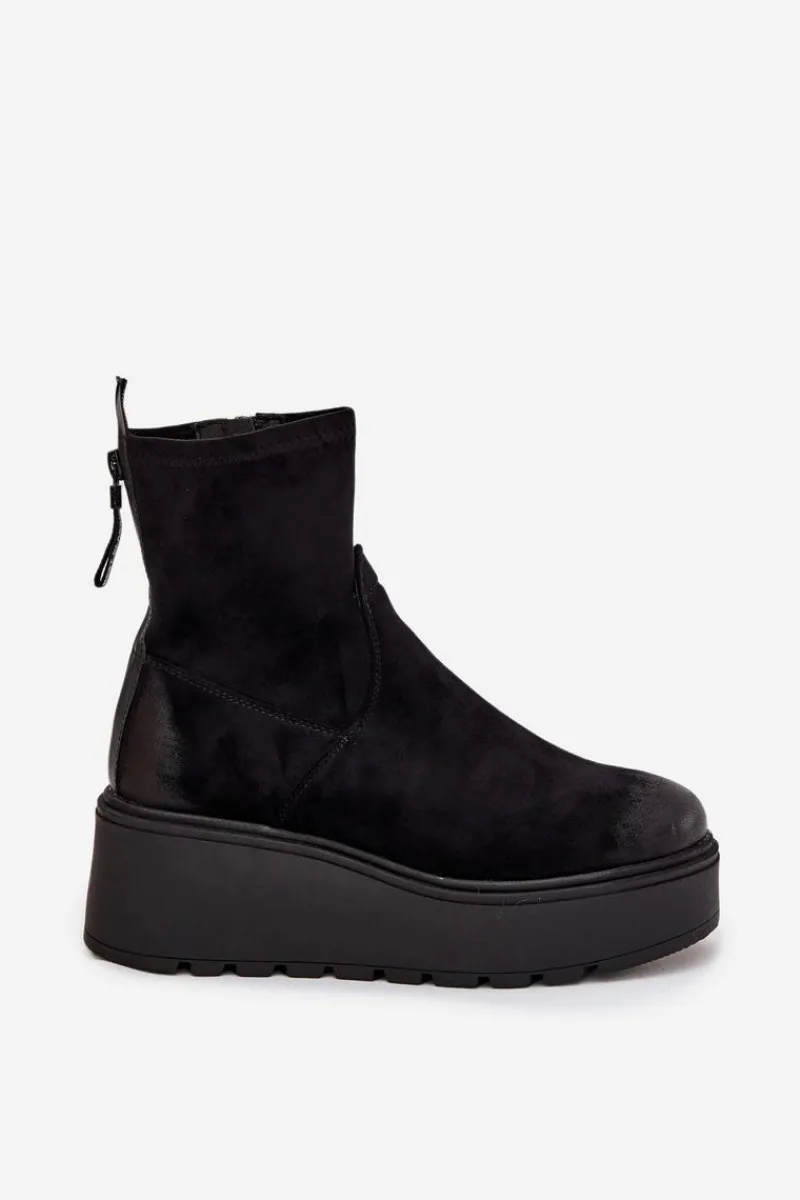 Botki Ocieplane|Botki Na Koturnie>Buty damskie Vinceza Botki Damskie Na Platformie Ocieplane Vinceza 58596 Czarne