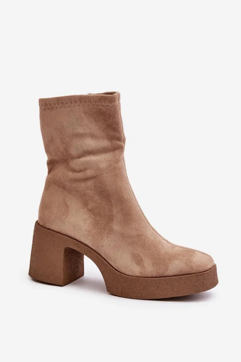 Botki Zimowe Damskie|Brązowe I Beżowe Botki>Damskie buty S.Barski Botki Damskie Na Platformie I Masywnym Obcasie S.Barski HY42-739 Beżowe