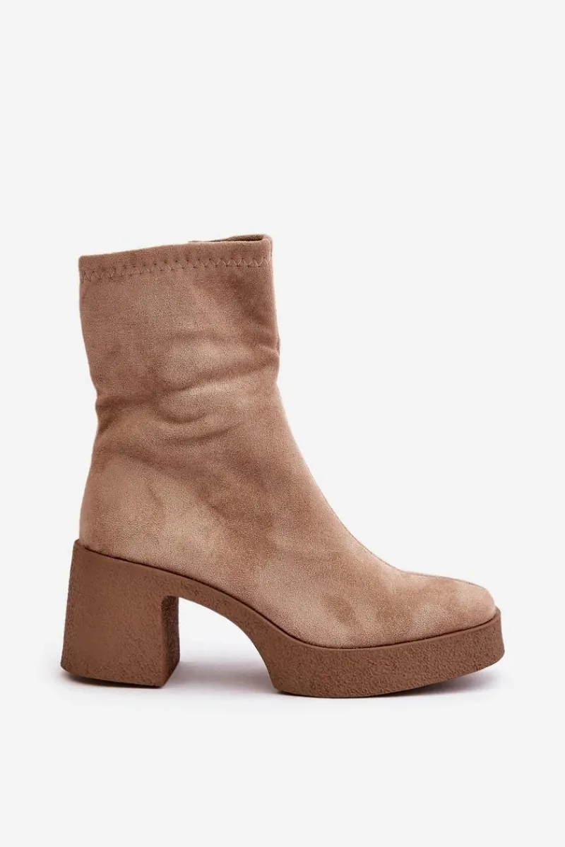 Botki Zimowe Damskie|Brązowe I Beżowe Botki>Damskie buty S.Barski Botki Damskie Na Platformie I Masywnym Obcasie S.Barski HY42-739 Beżowe