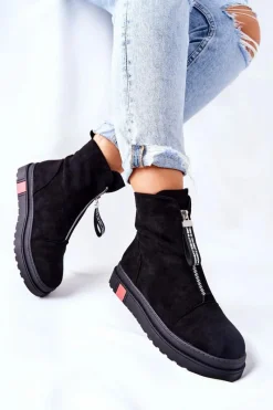 Czarne Botki|Botki Zimowe Damskie><noscript><img width=