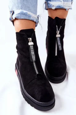 Czarne Botki|Botki Zimowe Damskie><noscript><img width=