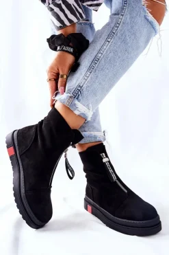 Czarne Botki|Botki Zimowe Damskie><noscript><img width=