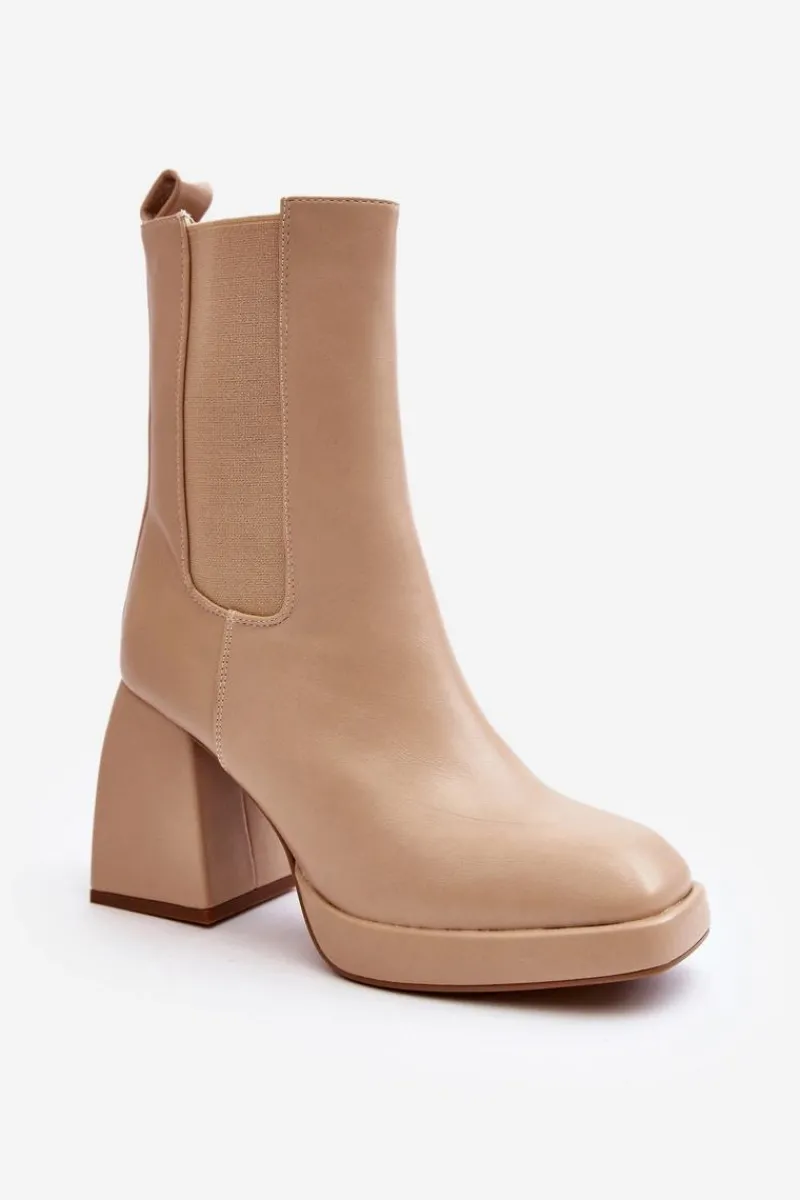 Hot Botki Damskie Na Platformie I Obcasie Beżowe Stelares Damskie Botki Ocieplane|Brązowe I Beżowe Botki