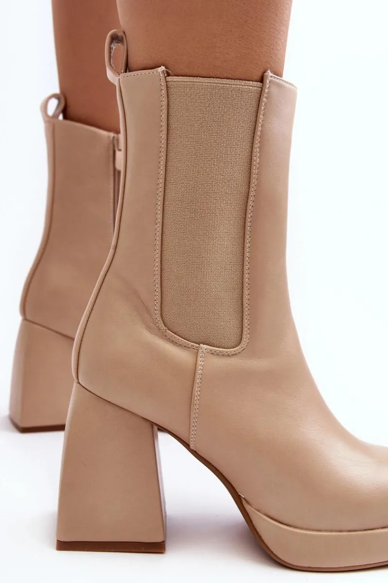 Hot Botki Damskie Na Platformie I Obcasie Beżowe Stelares Damskie Botki Ocieplane|Brązowe I Beżowe Botki