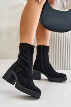 Online Damskie buty S.Barski Botki Damskie Na Platformie I Masywnym Obcasie S.Barski HY42-739 Czarne