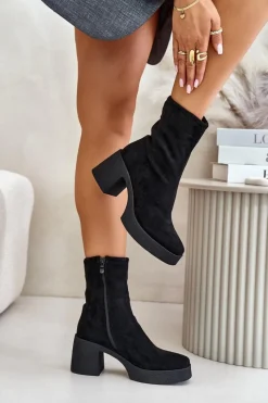 Online Damskie buty S.Barski Botki Damskie Na Platformie I Masywnym Obcasie S.Barski HY42-739 Czarne