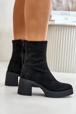 Online Damskie buty S.Barski Botki Damskie Na Platformie I Masywnym Obcasie S.Barski HY42-739 Czarne