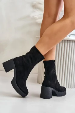 Online Damskie buty S.Barski Botki Damskie Na Platformie I Masywnym Obcasie S.Barski HY42-739 Czarne