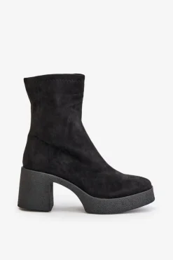 Online Damskie buty S.Barski Botki Damskie Na Platformie I Masywnym Obcasie S.Barski HY42-739 Czarne