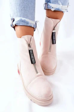 Best Boto Botki Damskie Na Platformie Beżowe Charlee