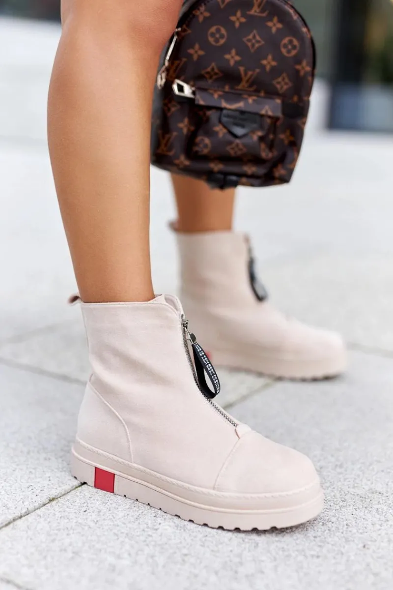 Best Boto Botki Damskie Na Platformie Beżowe Charlee