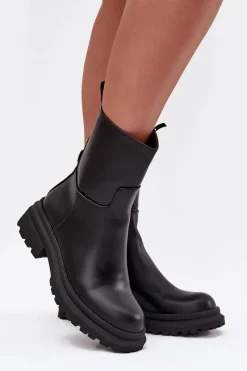 Best Boto Botki Damskie Na Platformie I Płaskim Obcasie Czarne Levira Czarny