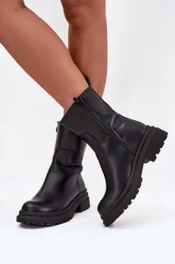 Best Boto Botki Damskie Na Platformie I Płaskim Obcasie Czarne Levira Czarny