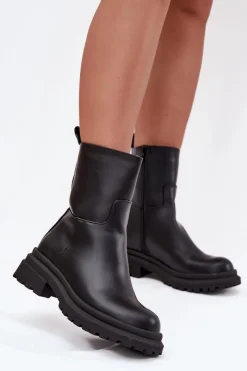 Best Boto Botki Damskie Na Platformie I Płaskim Obcasie Czarne Levira Czarny