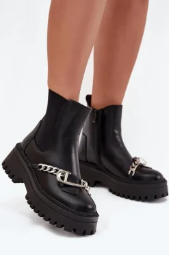 Online Boto Botki Damskie Na Platformie Z Łańcuchem Czarne Marvella