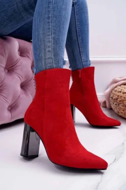 New Boto Botki Damskie Na Srebrnym Słupku Czerwone Dimmy