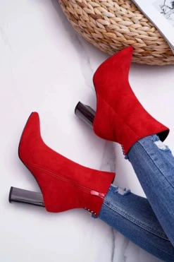 New Boto Botki Damskie Na Srebrnym Słupku Czerwone Dimmy