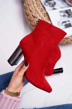 New Boto Botki Damskie Na Srebrnym Słupku Czerwone Dimmy