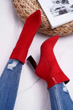 New Boto Botki Damskie Na Srebrnym Słupku Czerwone Dimmy