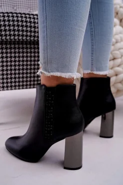 Outlet Boto Botki Damskie Na Srebrnym Słupku Czarne Peve