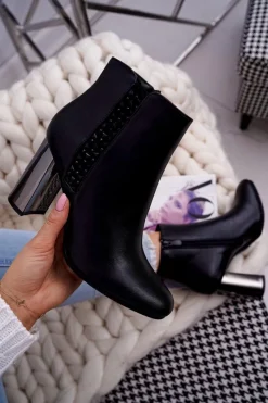 Outlet Boto Botki Damskie Na Srebrnym Słupku Czarne Peve