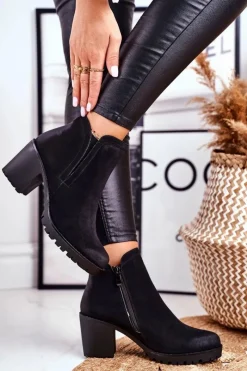 Botki Na Słupku|Czarne Botki>Damskie buty S.Barski Botki Damskie Na Słupku Ciepłe Czarne Veronica