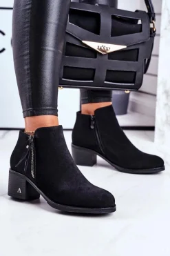 Sale Damskie buty S.Barski Botki Damskie Na Słupku Ciepłe Czarne Blanche