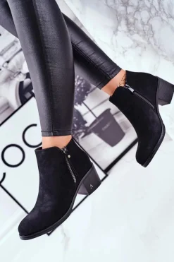 Sale Damskie buty S.Barski Botki Damskie Na Słupku Ciepłe Czarne Blanche